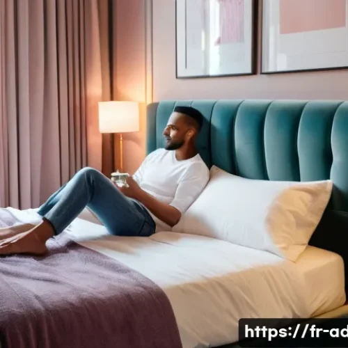 어른용 완구의 사회적 영향 - A tasteful, modern bedroom scene in a Parisian apartment, featuring a diverse adult couple sitting c...